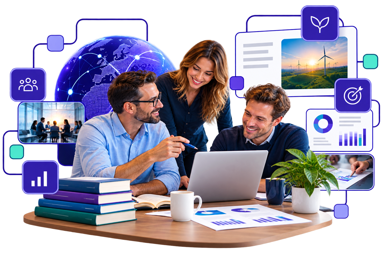 Collage of collaboration, research and digital technology