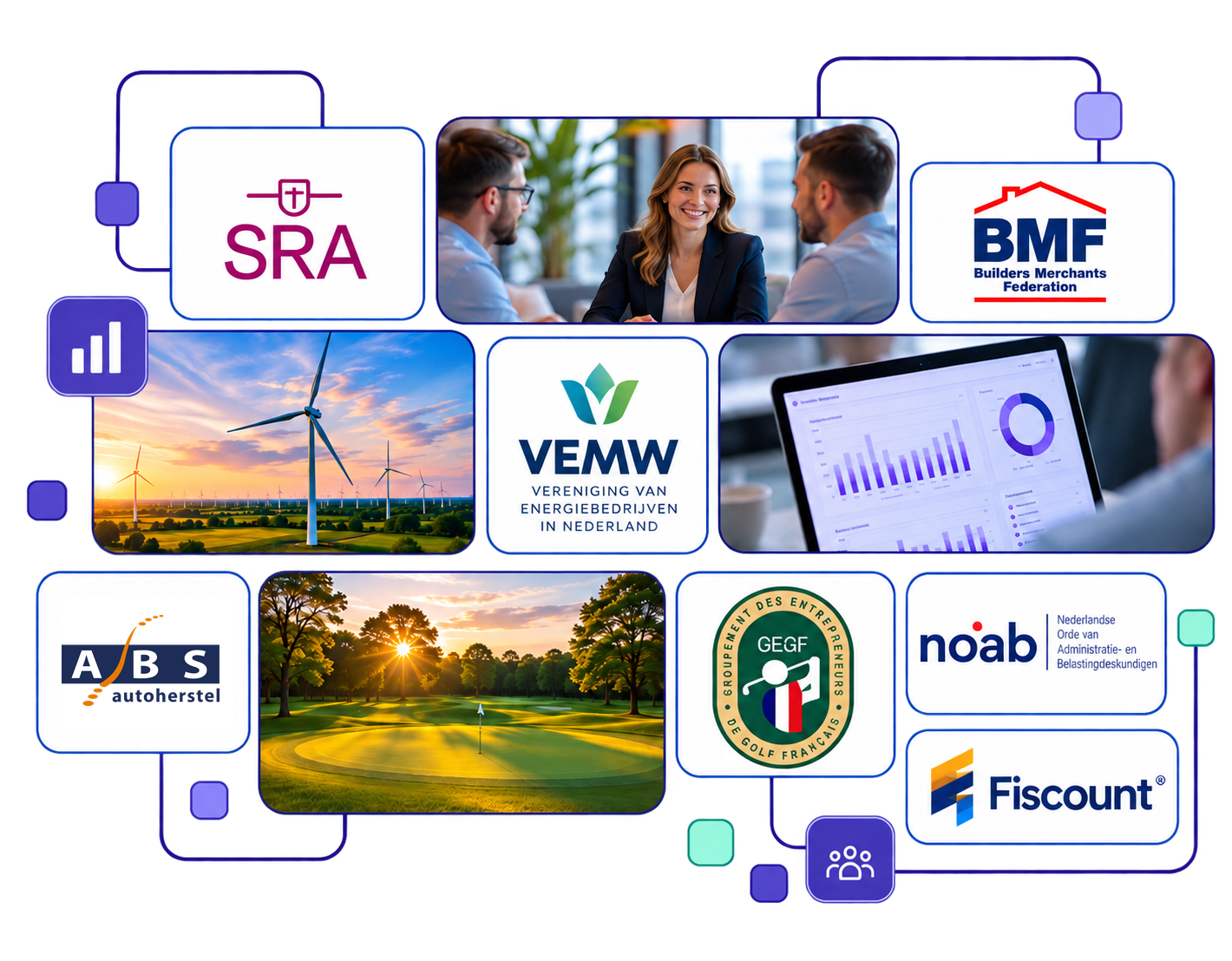 Collage of customer programmes, sector imagery and research dashboards